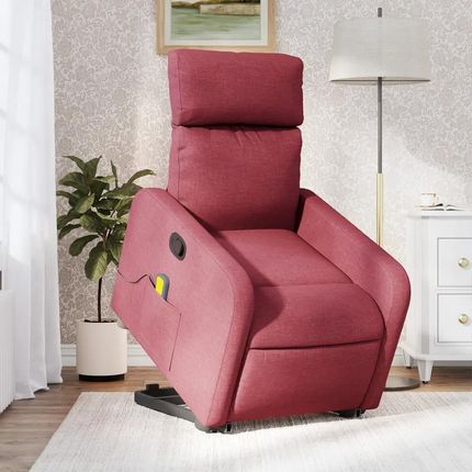 Vidaxl Podnoszony fotel masujący, rozkładany, bordowy, obity tkaniną (3206711)