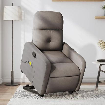 Vidaxl Podnoszony fotel masujący, rozkładany, kolor taupe, tkanina (3206811)
