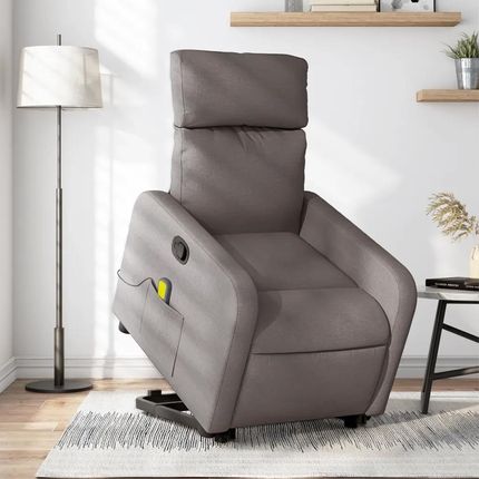Vidaxl Podnoszony fotel masujący, rozkładany, kolor taupe, tkanina (3206715)