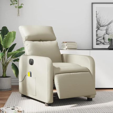 Vidaxl Rozkładany fotel masujący, elektryczny, kremowy, sztuczna skóra (3206743)