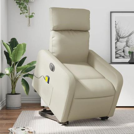 Vidaxl Rozkładany fotel pionizujący z masażem, elektryczny, kremowy (3206771)
