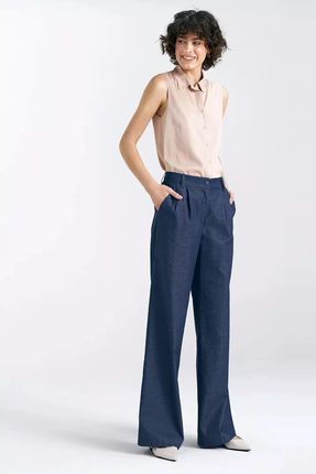 Bawełniane spodnie jeansowe damskie szeroka nogawka (Jeans, S)