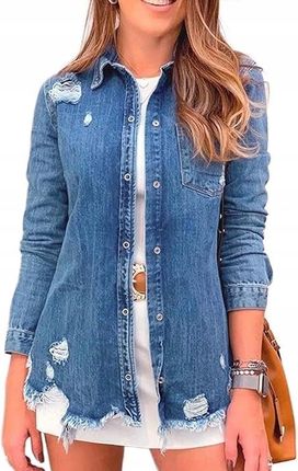 Koszula Damska Jeansowa Niebieska XL Długi Rękaw Streetwear