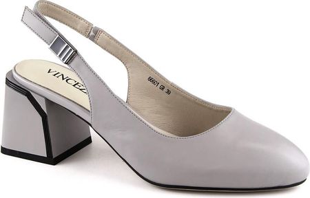 Skórzane sandały damskie eleganckie na obcasie szare Vinceza 66601