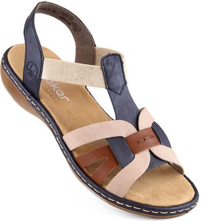 Komfortowe sandały damskie wsuwane na gumki multikolor Rieker 65918-90