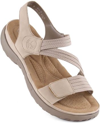 Komfortowe sandały damskie na rzepy z gumkami beżowe Rieker 64870-62