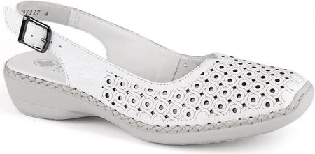 Skórzane komfortowe sandały damskie pełne ażurowe białe Rieker 41350-80