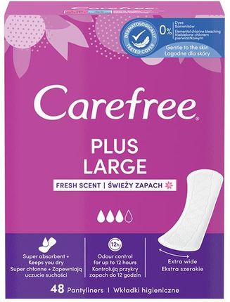 Carefree Plus Large Fresh Scent Szersze Wkładki Higieniczne Zapachowe 48 Sztuk
