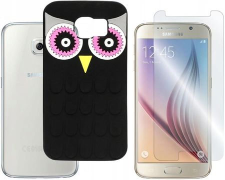Gsm Hurt Etui Do Samsung Galaxy S6 Case Pokrowiec Nakładka 3D Sowa Czarna I Szkło