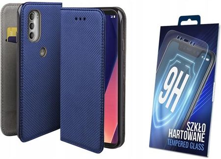 Martech Etui Z Klapką Do Motorola Moto G51 5G Niebieski Obudowa Szkło Na Ekran 9H