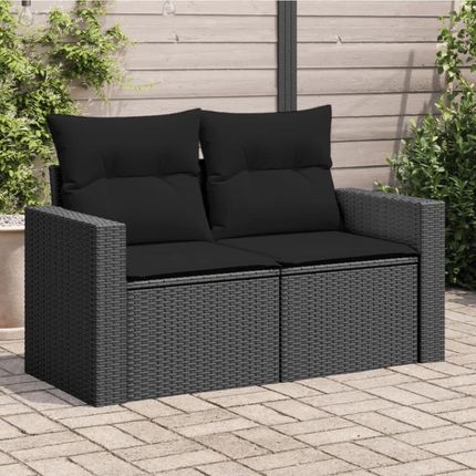 VidaXL Sofa Ogrodowa Z Poduszkami 2-Osobowa Czarna Polirattan 365989