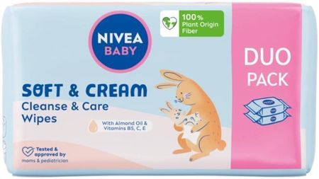 Nivea Baby Soft & Cream Cleanse Care Wipes Oczyszczająco-Pielęgnujące Chusteczki Nawilżane 2X57Szt.