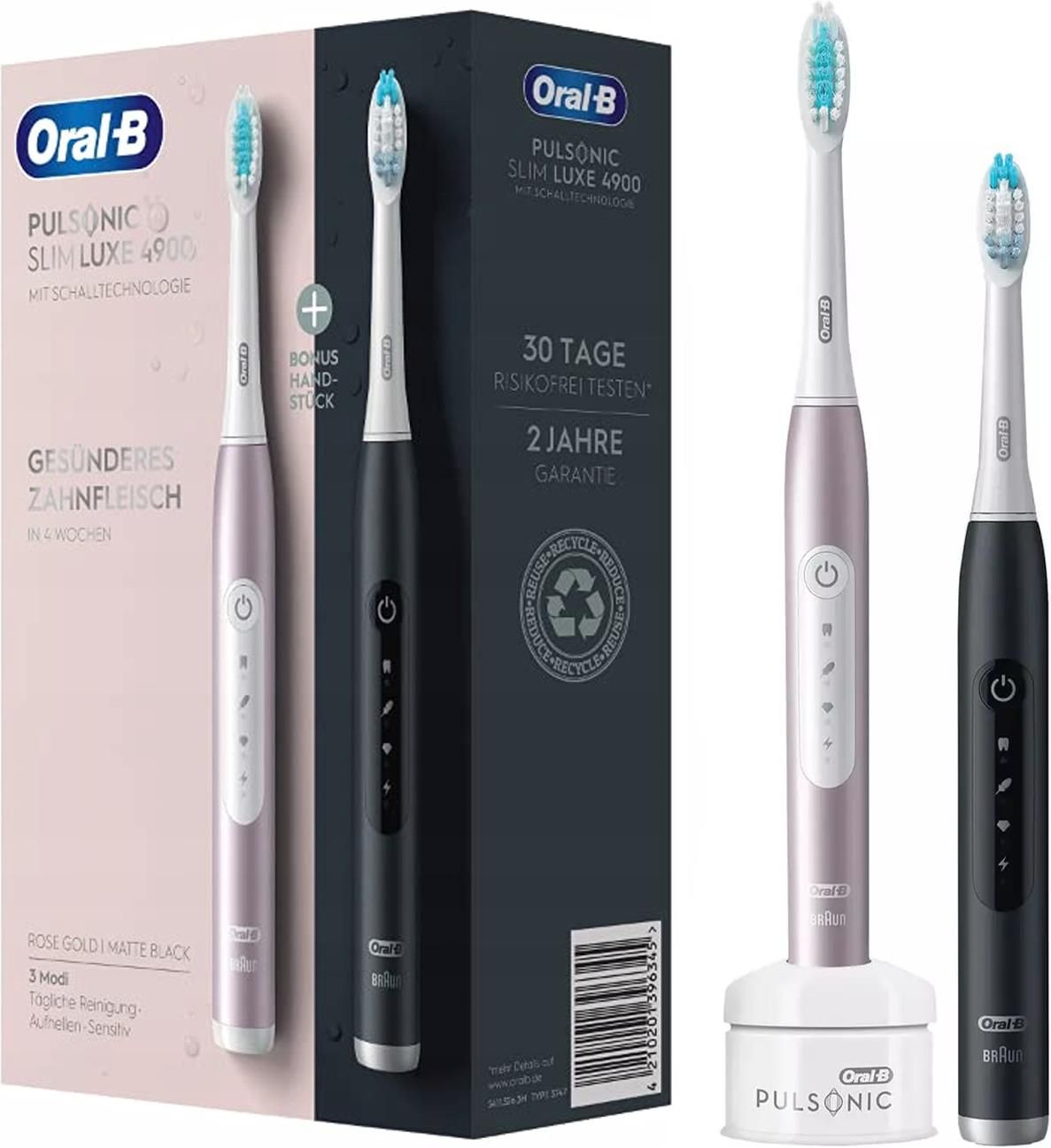 Oral B Pulsonic Slim Luxe 4900 Test Szczoteczka elektryczna Oral-B Pulsonic Slim Luxe 4900 Czarny/Różowy
