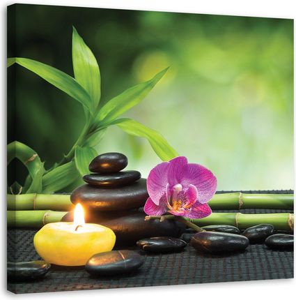 Feeby Obraz Na Płótnie Relaksująca Kompozycja Zen Ze Świecą I Kwiatami 30X30