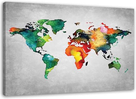Feeby Obraz Kolorowa Mapa Świata Na Betonie 100X70