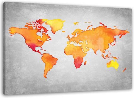 Feeby Obraz Na Płótnie Pomarańczowa Mapa Świata 100X70