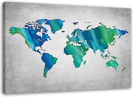 Feeby Obraz Na Płótnie Niebiesko Zielona Mapa Świata 120X80