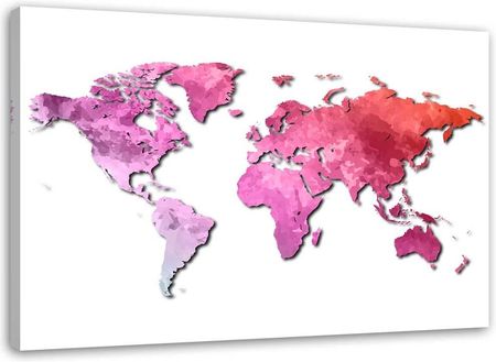 Feeby Obraz Na Płótnie Różowa Mapa Świata 100X70