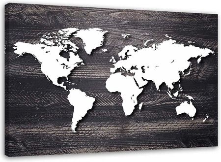 Feeby Obraz Na Płótnie Mapa Świata Szarym Drewnie 120X80
