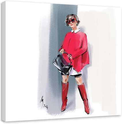 Feeby Obraz Na Płótnie Czerwony Kobieta Paryż Moda Irina Sadykova 30X30