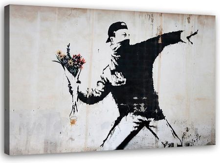 Feeby Obraz Na Płótnie Banksy Chuligan Rzucający Bukietem Kwiatów 100X70