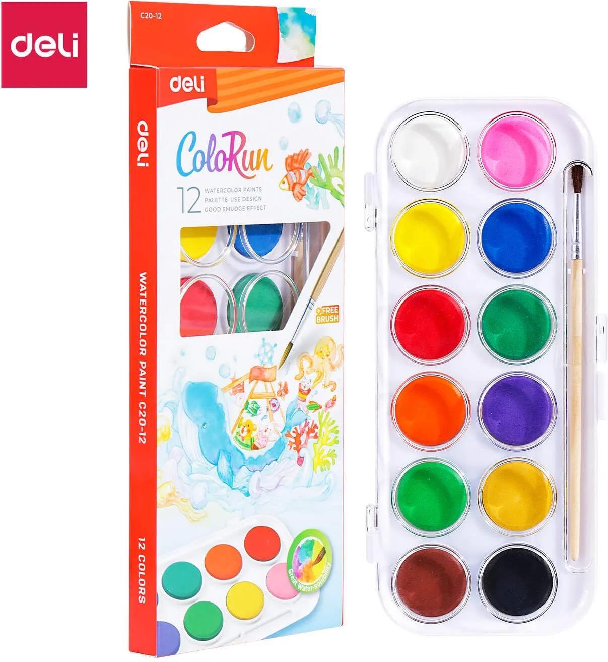 Zdjęcie Farby Akwarelowe Deli Seria Colorun 12 Kolorów + Pędzelek - Radzymin