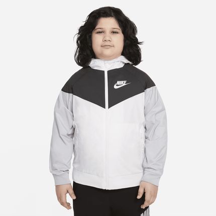 Kurtka z kapturem o luźnym kroju do bioder dla dużych dzieci (chłopców) Nike Sportswear Windrunner (szerszy rozmiar) - Biel