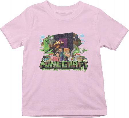 T-shirt Koszulka Dziecięca Minecraft Creeper Różowa 116/122