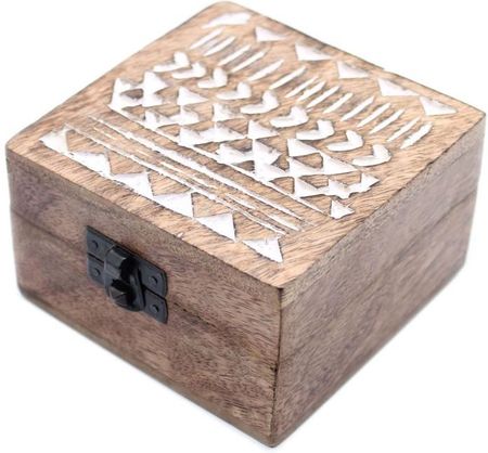 Brahmashop Pudełka Drewniane Średnie Białe Myte Wzór Azteków (WWIB05)