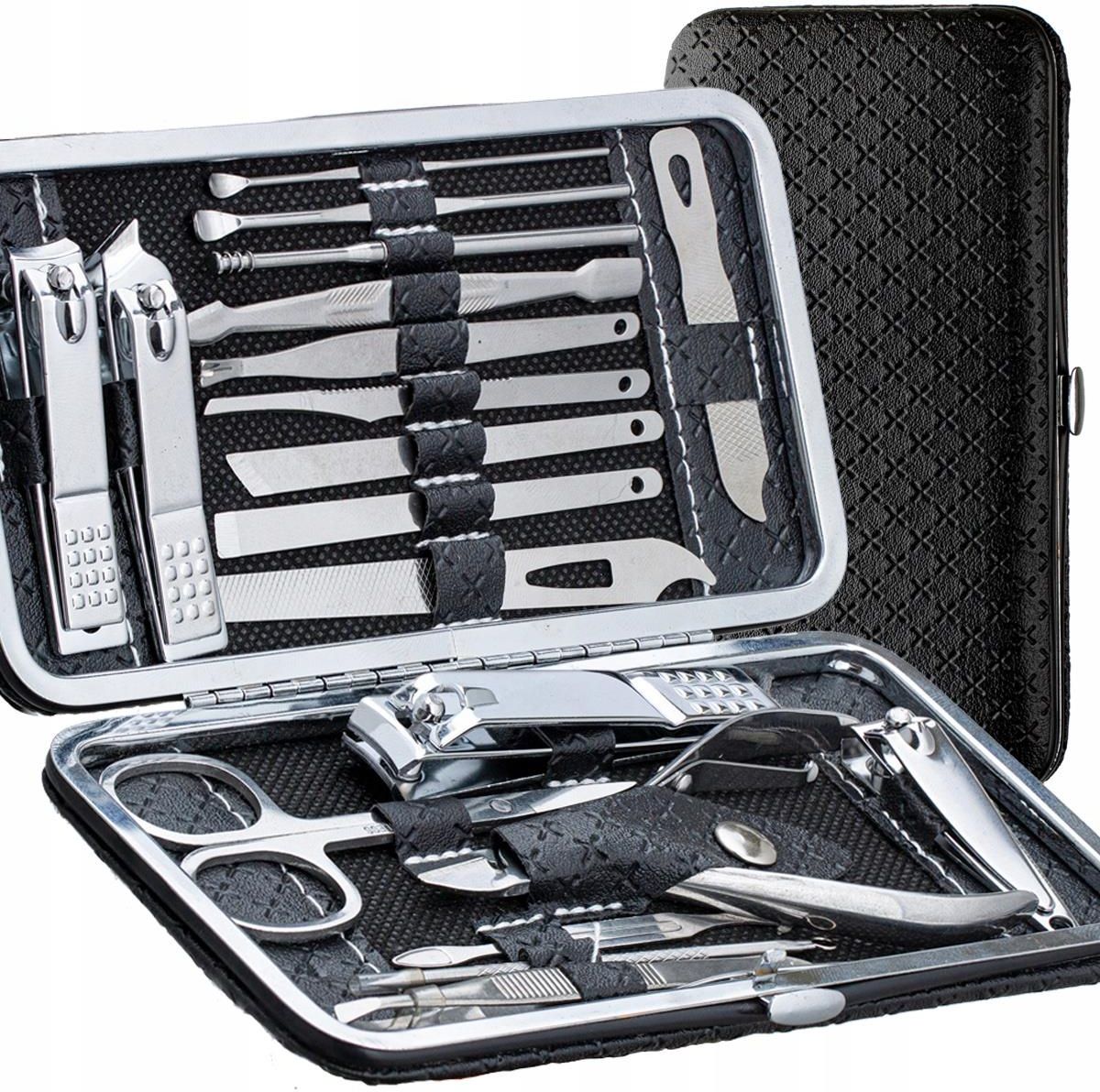 Duży Komplet Do Manicure Pedicure W Etui Czarny Przybornik Zestaw 20El