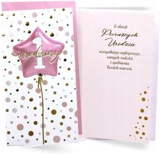 Zdjęcie Kukartka Karnet Urodziny Roczek Balon Różowy - Alwernia