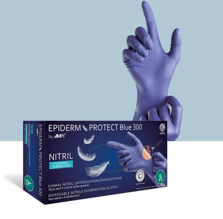 Ampri Epiderm Protect Blue 300 Rękawice Jednorazowe Nitrylowe, Kolor Niebieski, Box 100 Sztuk, Rozm M