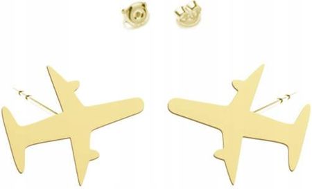 Złote Kolczyki Samolot Sztyfty 925 Dla Podróżników Srebro Prezent Kobieta Biżuteria DEDYKACJA GRATIS