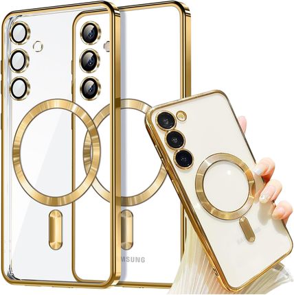 Alogy Etui Do Samsung Galaxy S24 Mag Safe Glamour Case Ring Obudowa Ochrona Aparatów Złote Przezroczyste Szkło