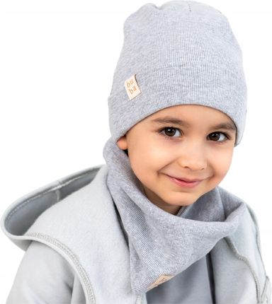 Szara czapka dla chłopca na wiosnę prążkowana bawełniana melanż 51-56