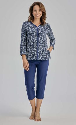Piżama damska,unikatowy wzór,rękaw 3/4,spodnie 3/4  (Granat kosmiczny, XL/44)