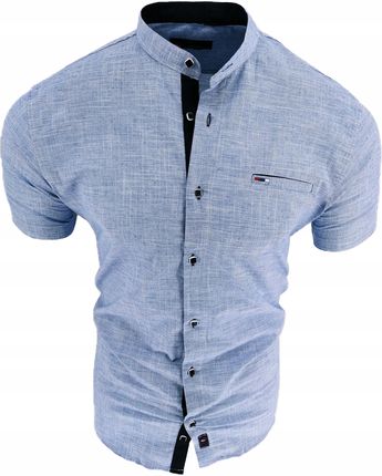 Koszula Męska Błękitna Krótki Rękaw Sign Stójka 3XL XXXL 47/48