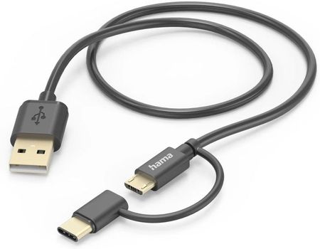 Hama Kabel do telefonu z adapterem 2x1 USB-C Micro USB USB-A długość 1m czarny (201533)