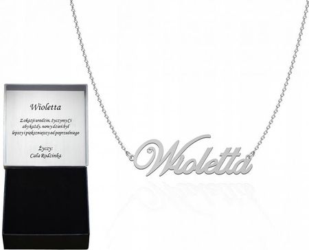Naszyjnik Srebrny z Imieniem Wioletta Łańcuszek Kryształ Kobieta Prezent SREBRO 925 Biżuteria ŻYCZENIA GRATIS