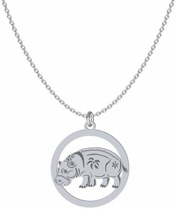 Naszyjnik Srebrny z Hipopotamem Łańcuszek 925 Grawer Prezent Biżuteria