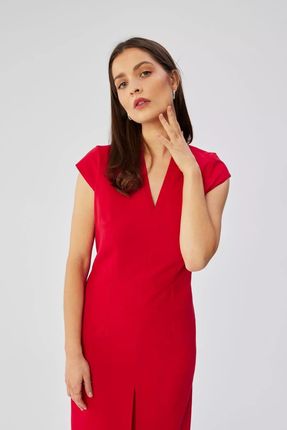 Ołówkowa sukienka midi z dekoltem w kształcie litery V (Czerwony, S)