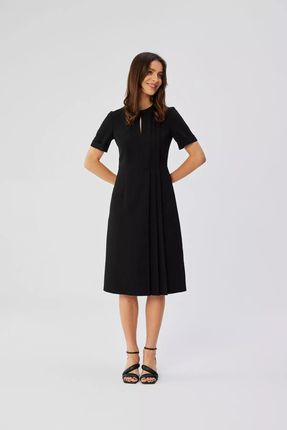 Sukienka midi w kształcie litery A z zakładkami na boku (Czarny, S)