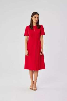 Sukienka midi w kształcie litery A z zakładkami na boku (Czerwony, S)