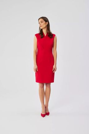 Elegancka sukienka midi bez rękawów i dekoltem na zakładkę (Czerwony, S)