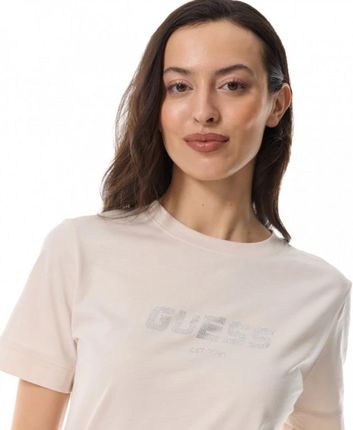 Damski t-shirt z nadrukiem Guess Eleanora - beżowy
