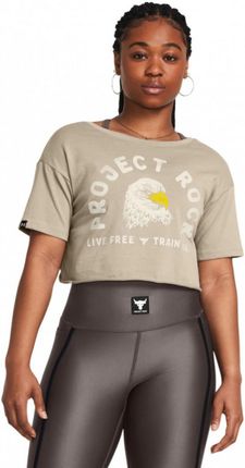 Damska koszulka treningowa Under Armour Project Rock Balance Graphic T - beżowa
