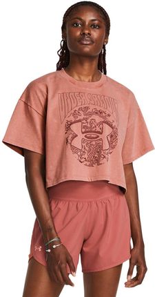 Damski t-shirt z nadrukiem Under Armour UA HW Dusk to Dawn Crop SS - różowy