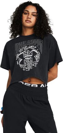 Damski t-shirt z nadrukiem Under Armour UA HW Dusk to Dawn Crop SS - czarny