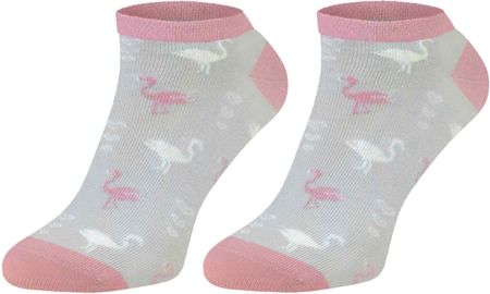 Skarpetki dziewczęce, stopki, szaro-różowe, flamingi, Milusie