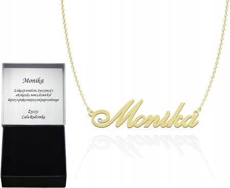 Złoty Naszyjnik z imieniem Monika Srebro 925 Łańcuszek Biżuteria ŻYCZENIA PUDEŁECZKO GRATIS